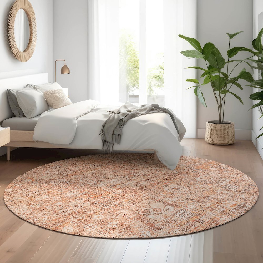 Premium Machine Washable Mayfield  Salmon 8' x 8' Round Rug. Picture 5