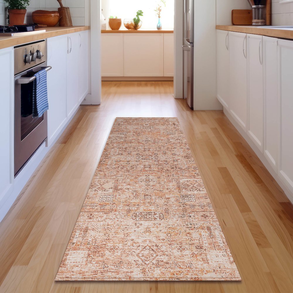 Premium Machine Washable Mayfield  Salmon 2'3" x 7'6" Runner Rug. Picture 5