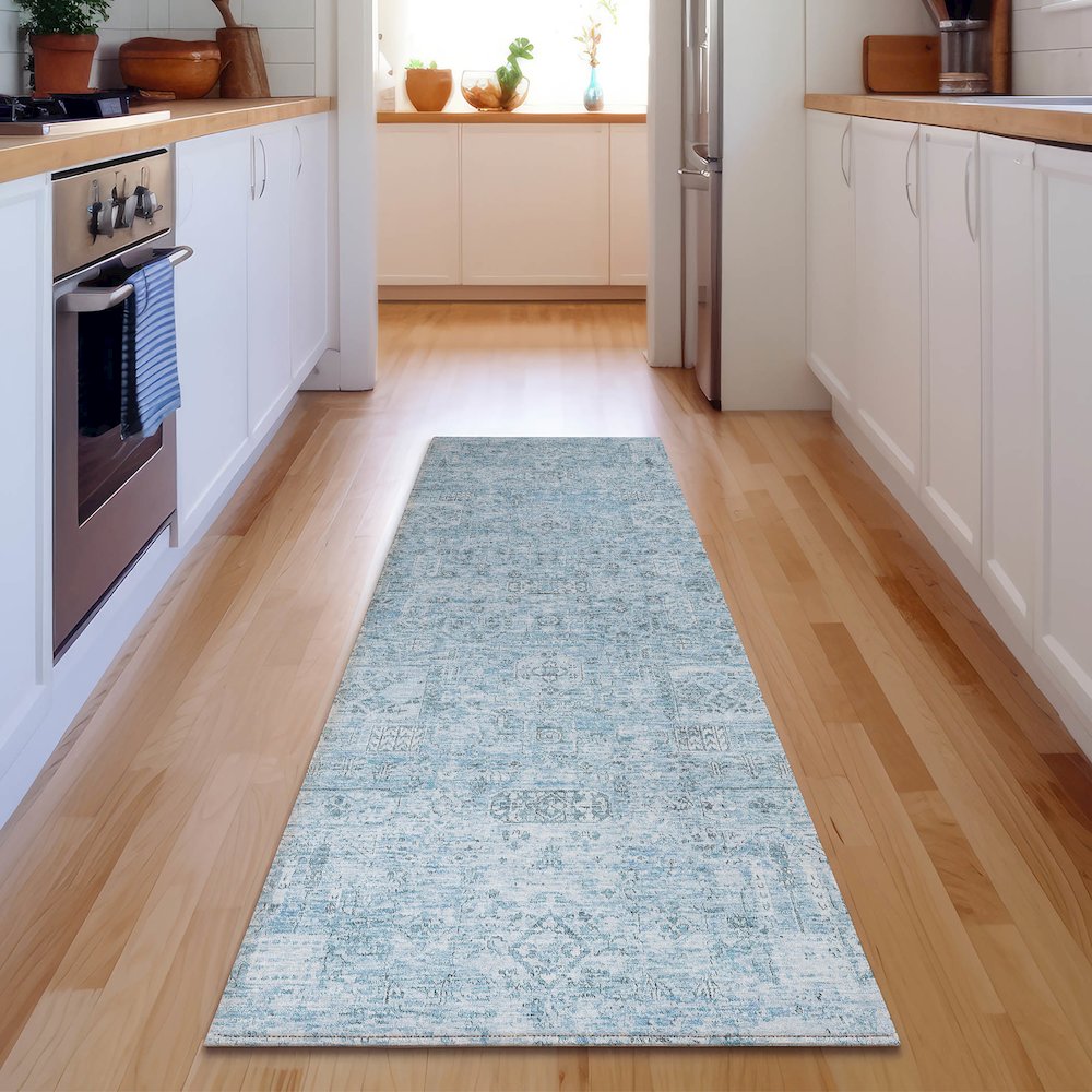 Premium Machine Washable Mayfield  Sky 2'3" x 7'6" Runner Rug. Picture 5