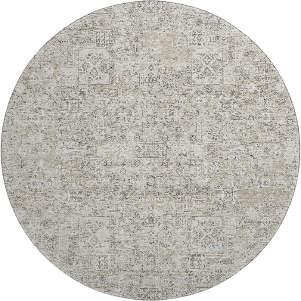 Premium Machine Washable Mayfield  Taupe 8' x 8' Round Rug. Picture 1