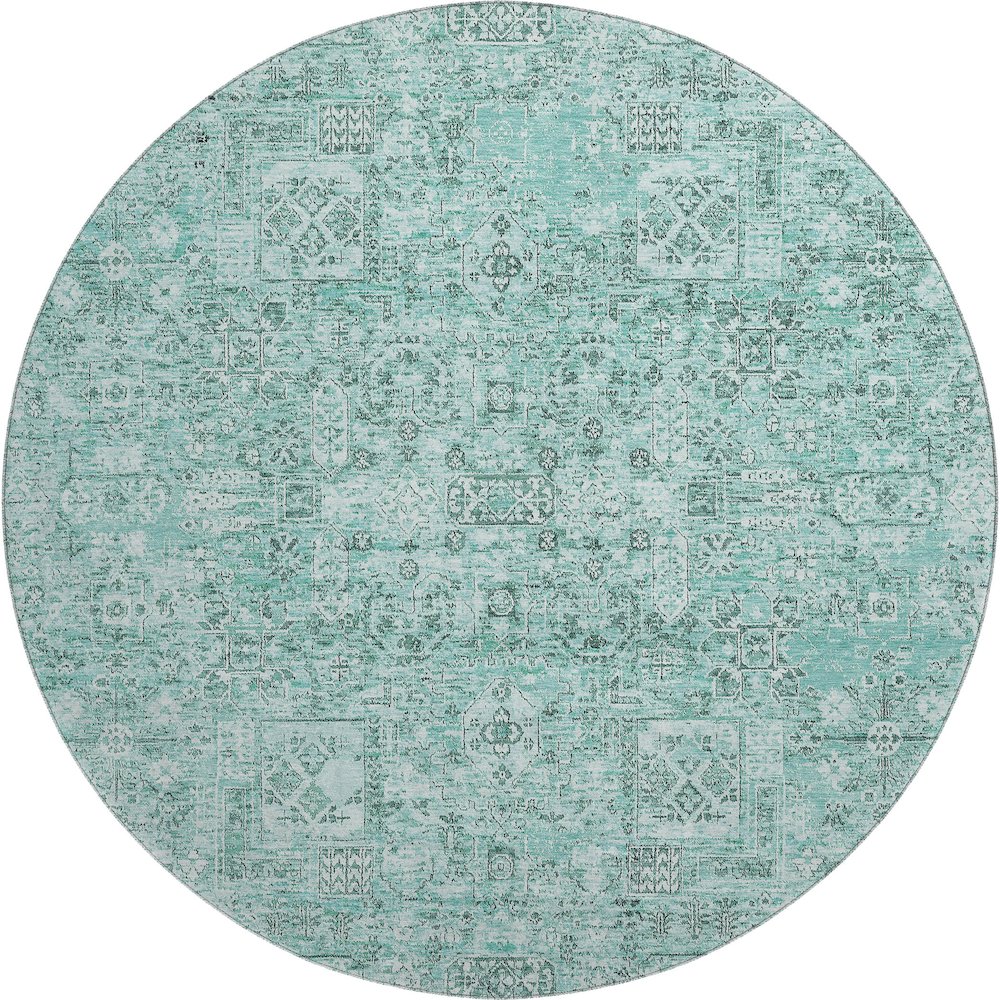 Premium Machine Washable Mayfield  Teal 8' x 8' Round Rug. Picture 1