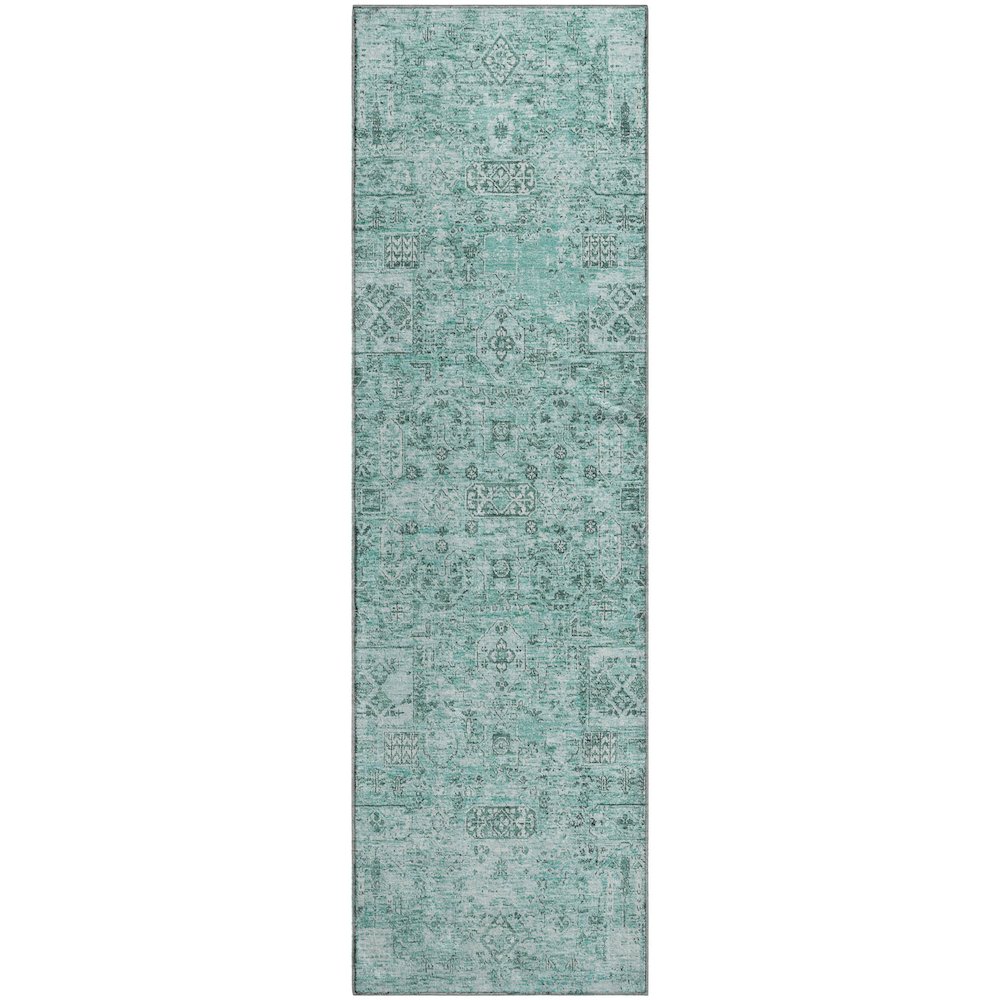 Premium Machine Washable Mayfield  Teal 2'3" x 7'6" Runner Rug. Picture 1