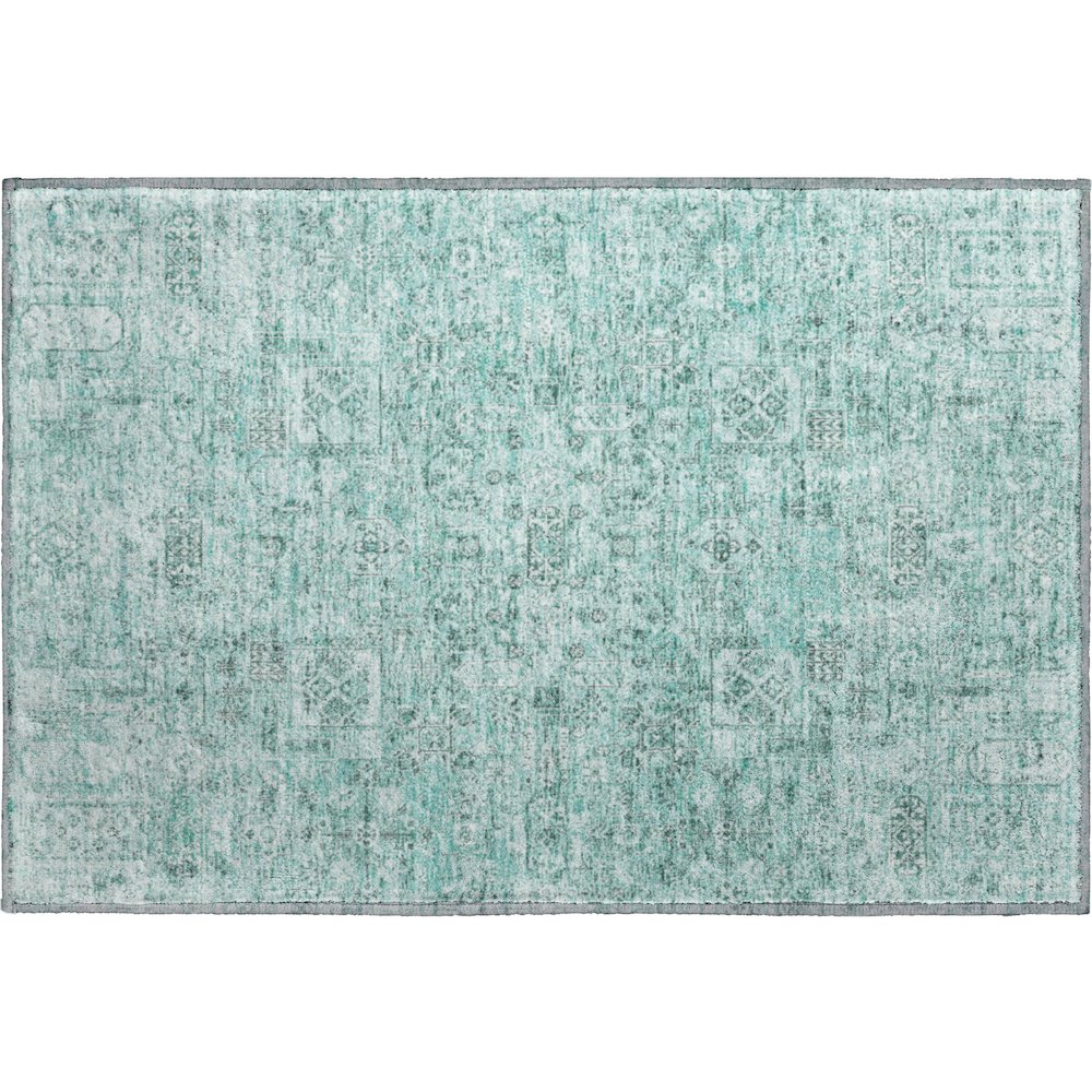 Premium Machine Washable Mayfield  Teal 1'8" x 2'6" Rug. Picture 1