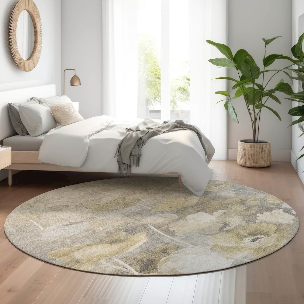 Premium Machine Washable Mayfield  Beige 8' x 8' Round Rug. Picture 5