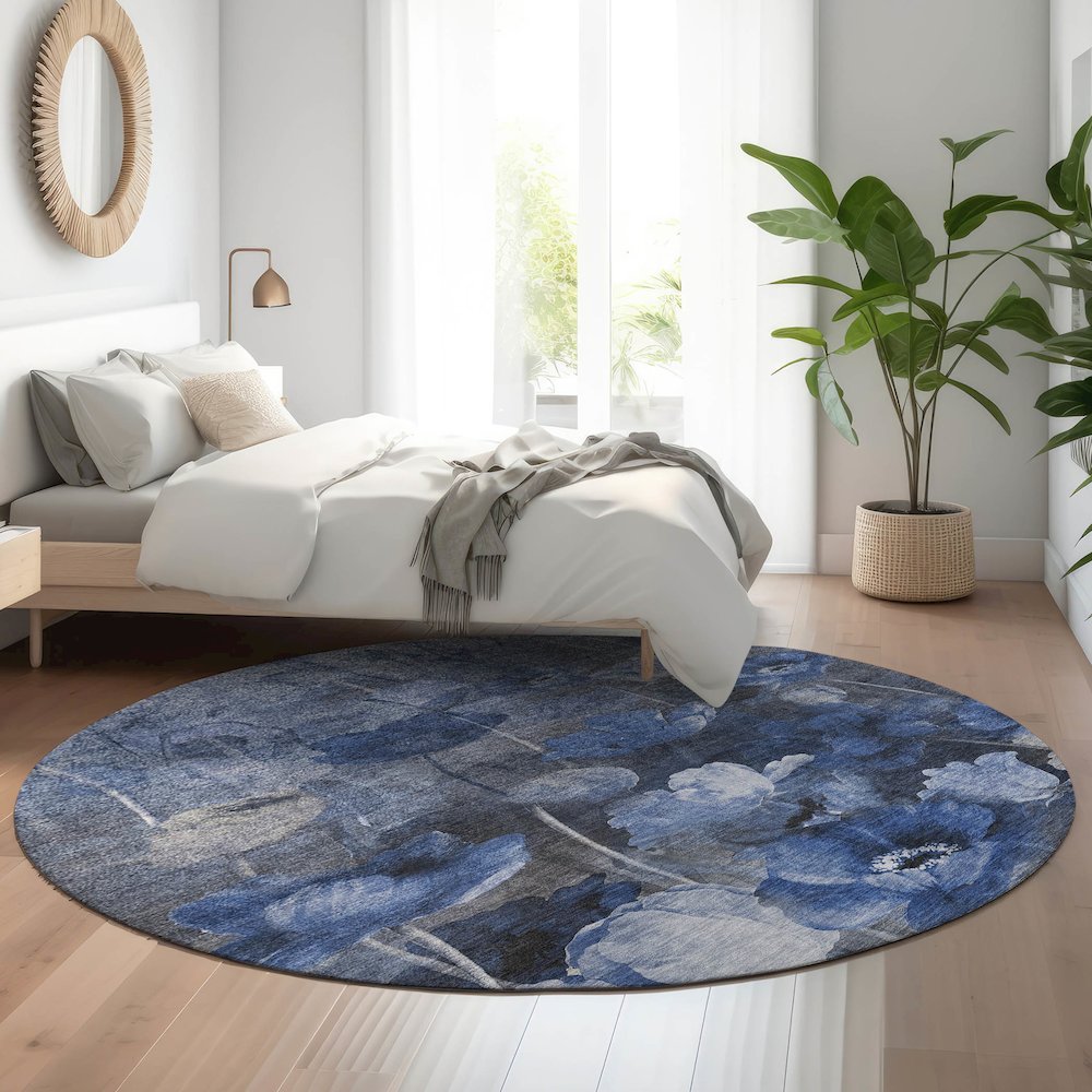 Premium Machine Washable Mayfield  Blue 8' x 8' Round Rug. Picture 5