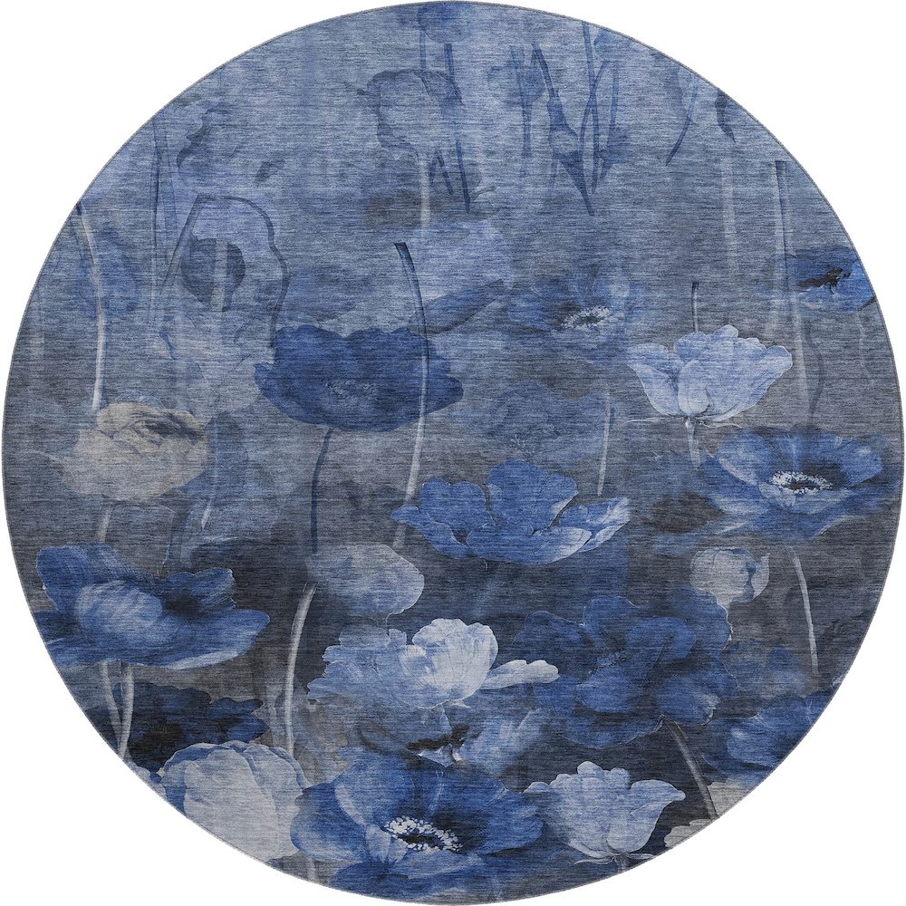 Premium Machine Washable Mayfield  Blue 8' x 8' Round Rug. Picture 1