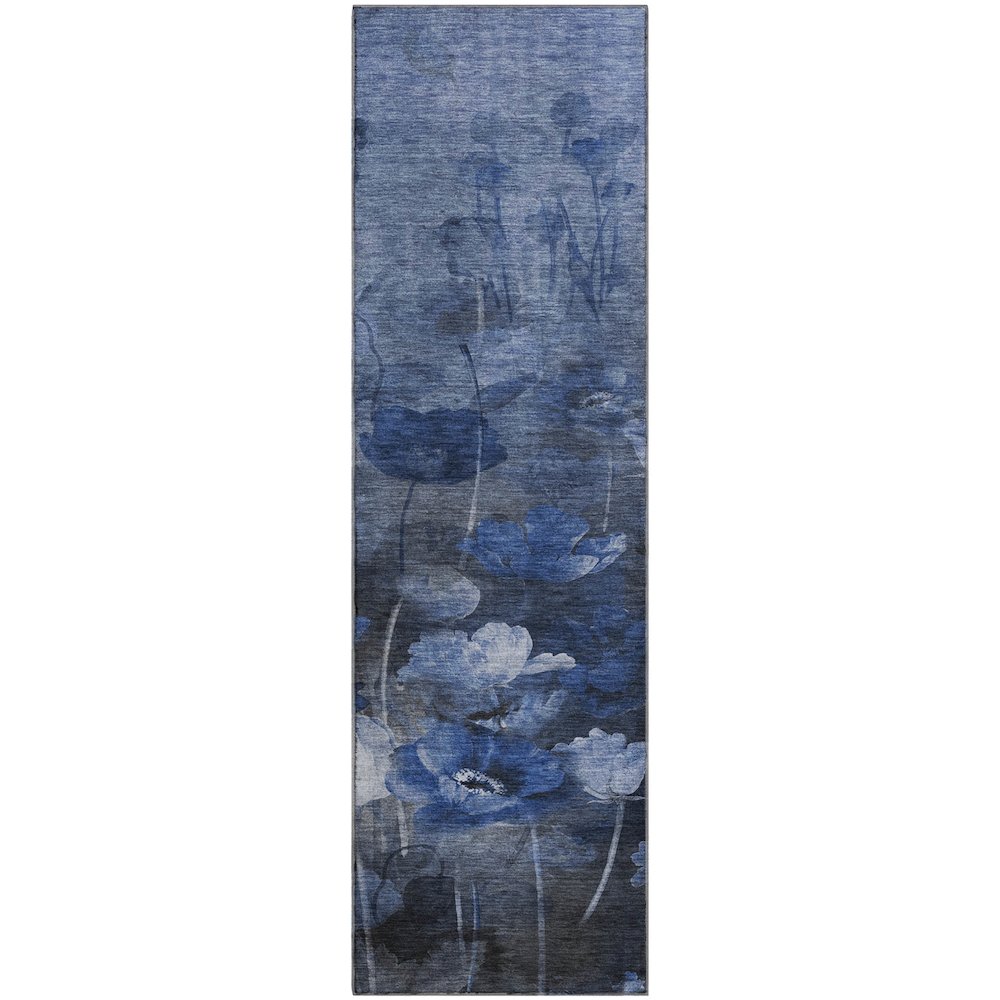 Premium Machine Washable Mayfield  Blue 2'3" x 7'6" Runner Rug. Picture 1