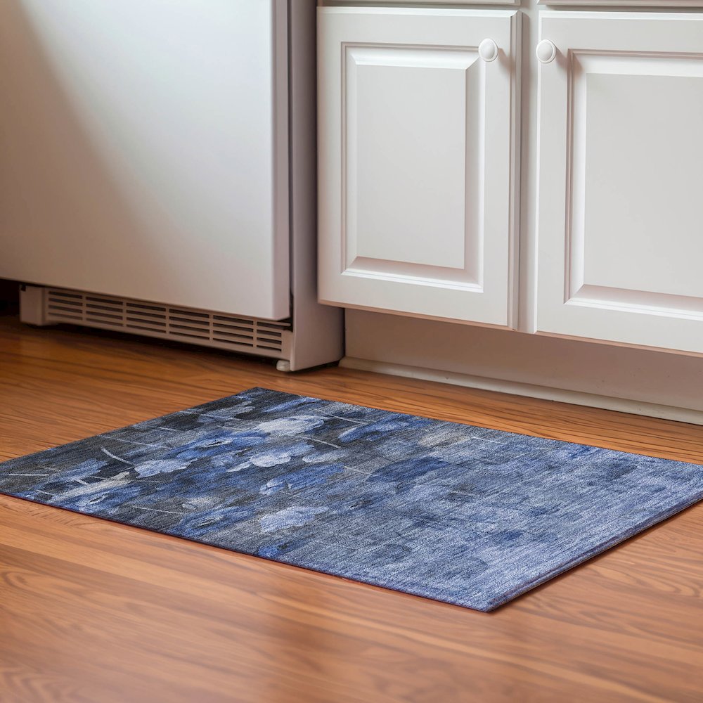 Premium Machine Washable Mayfield  Blue 1'8" x 2'6" Rug. Picture 5