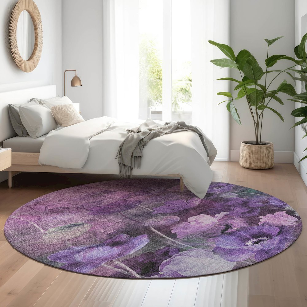 Premium Machine Washable Mayfield  Purple 8' x 8' Round Rug. Picture 5