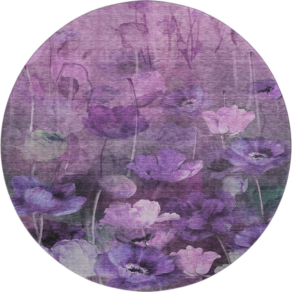 Premium Machine Washable Mayfield  Purple 8' x 8' Round Rug. Picture 1