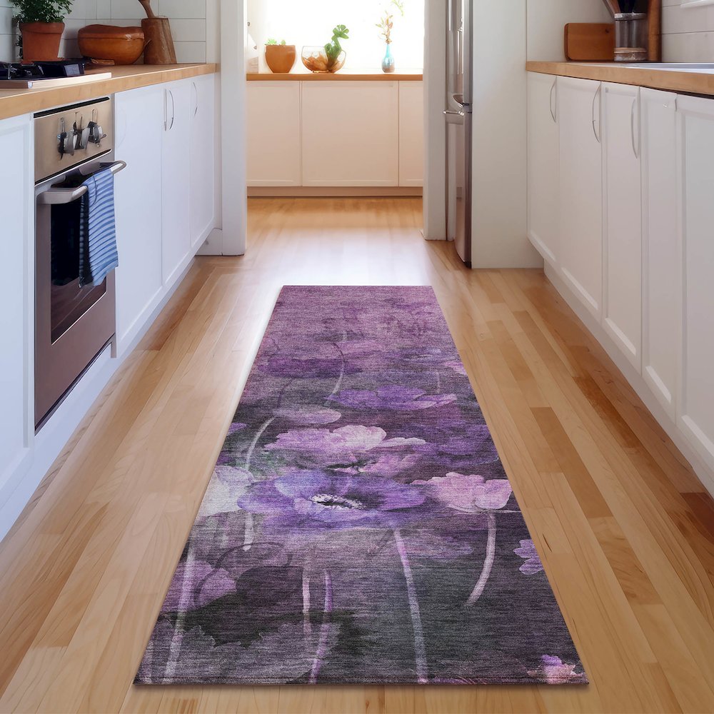 Premium Machine Washable Mayfield  Purple 2'3" x 7'6" Runner Rug. Picture 5