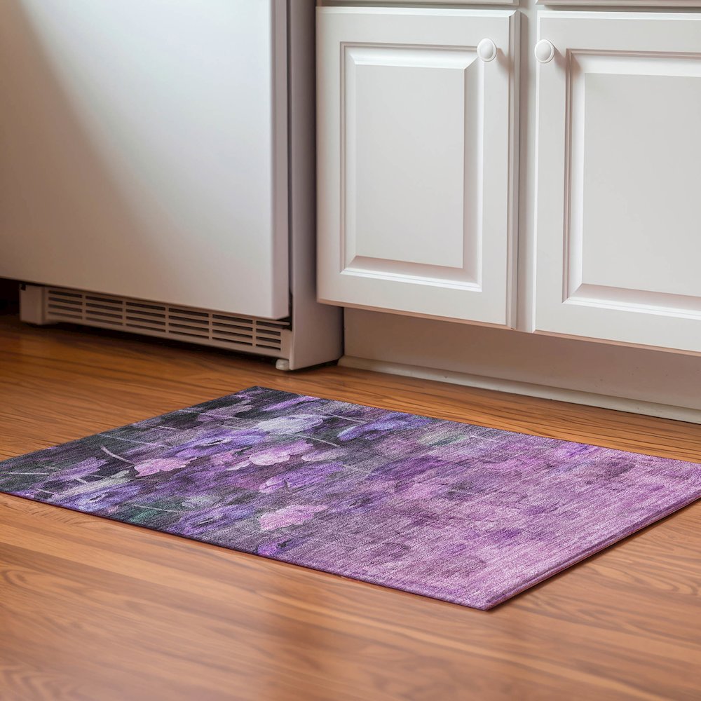 Premium Machine Washable Mayfield  Purple 1'8" x 2'6" Rug. Picture 5