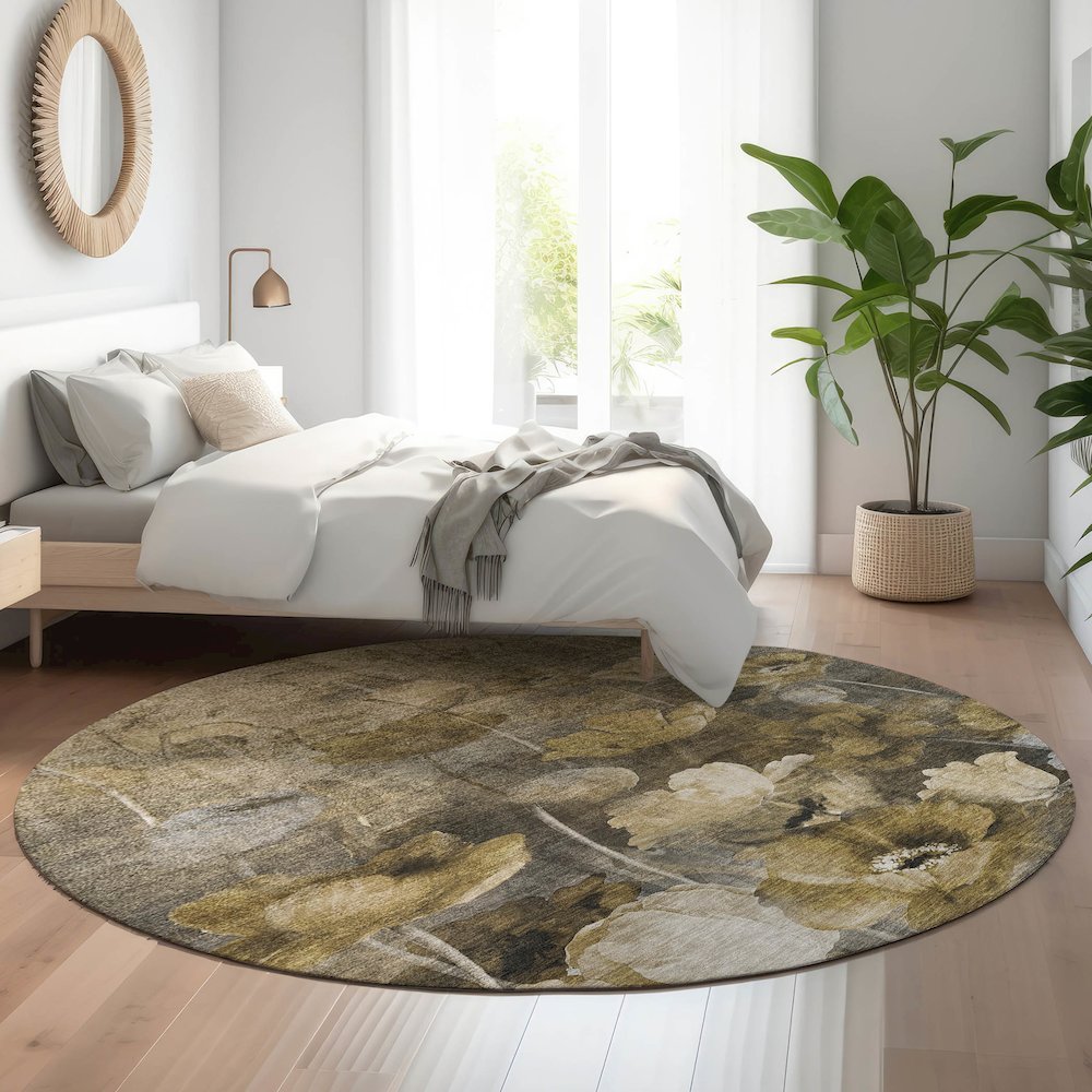 Premium Machine Washable Mayfield  Taupe 8' x 8' Round Rug. Picture 5