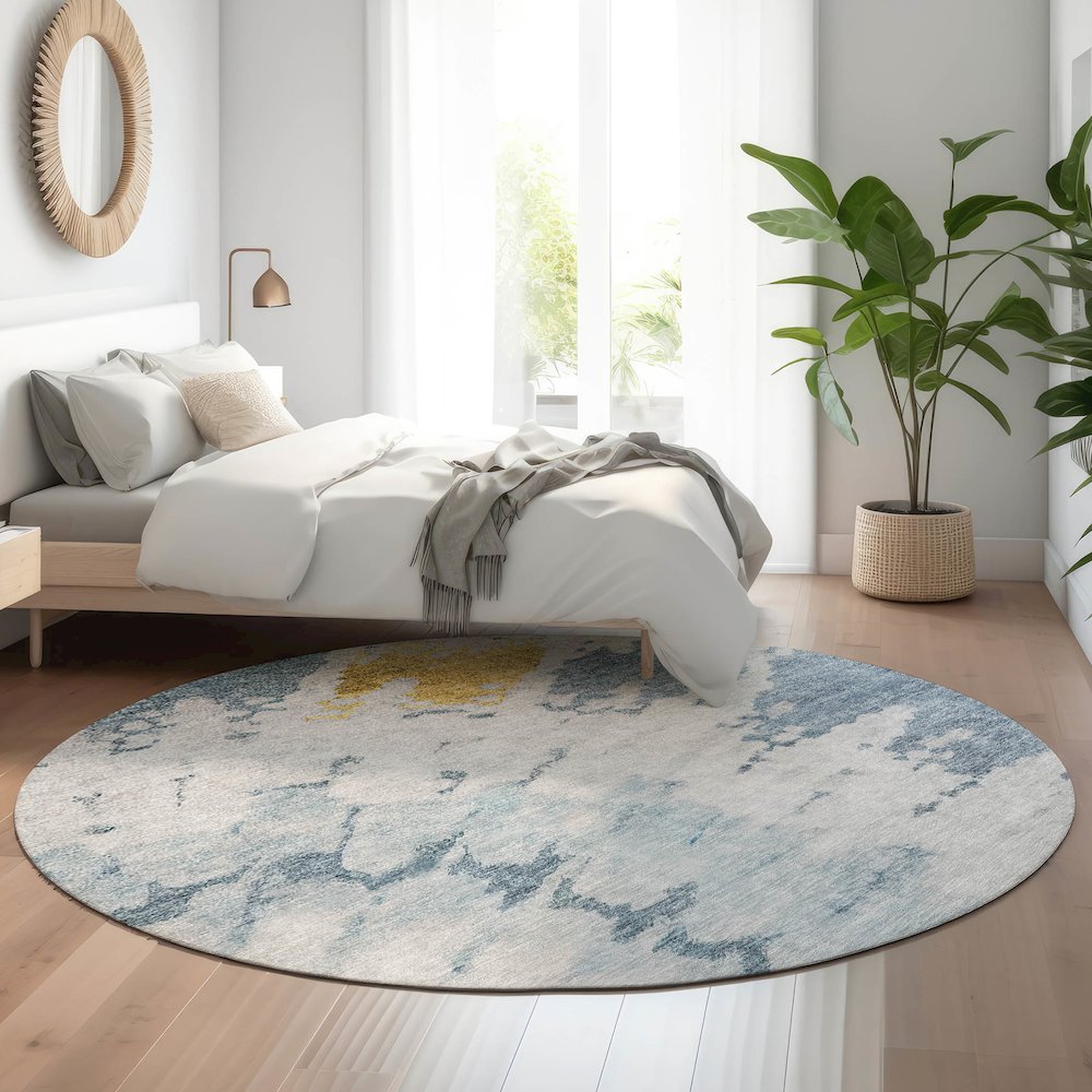 Premium Machine Washable Mayfield  Blue 8' x 8' Round Rug. Picture 5