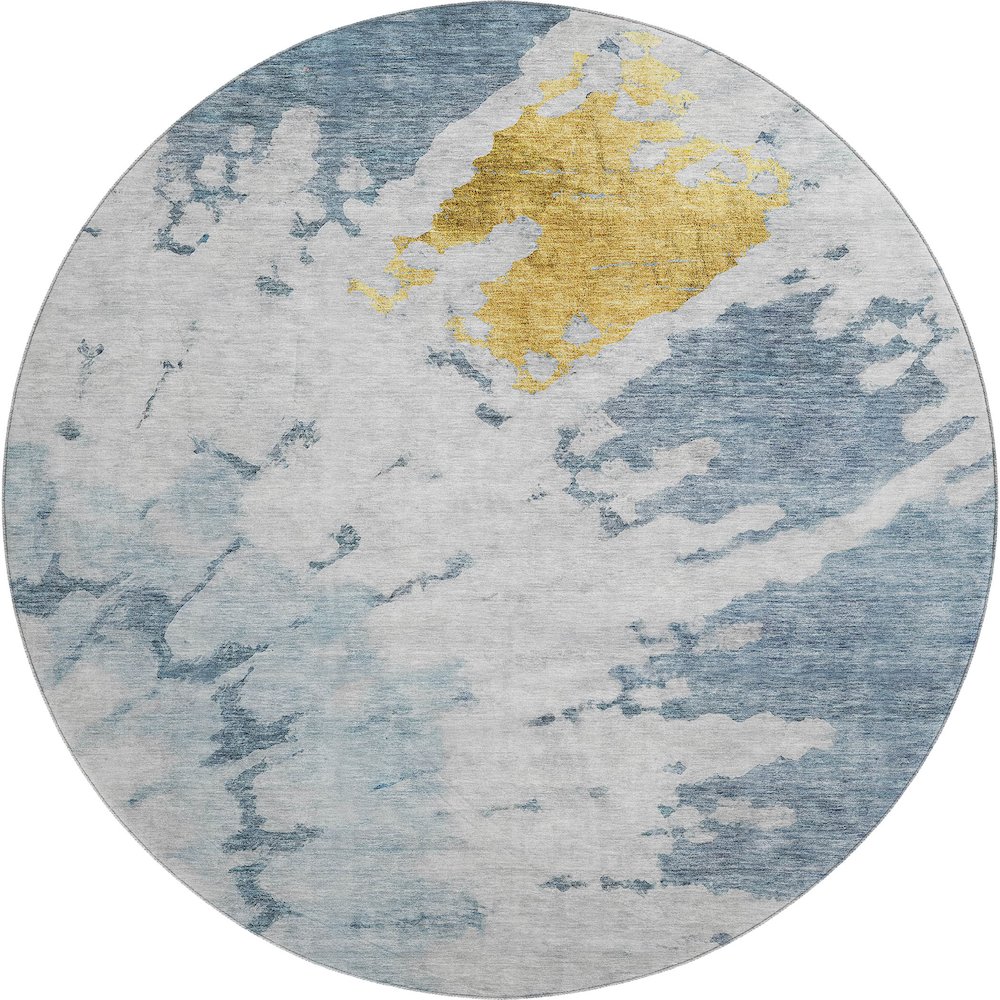 Premium Machine Washable Mayfield  Blue 8' x 8' Round Rug. Picture 1