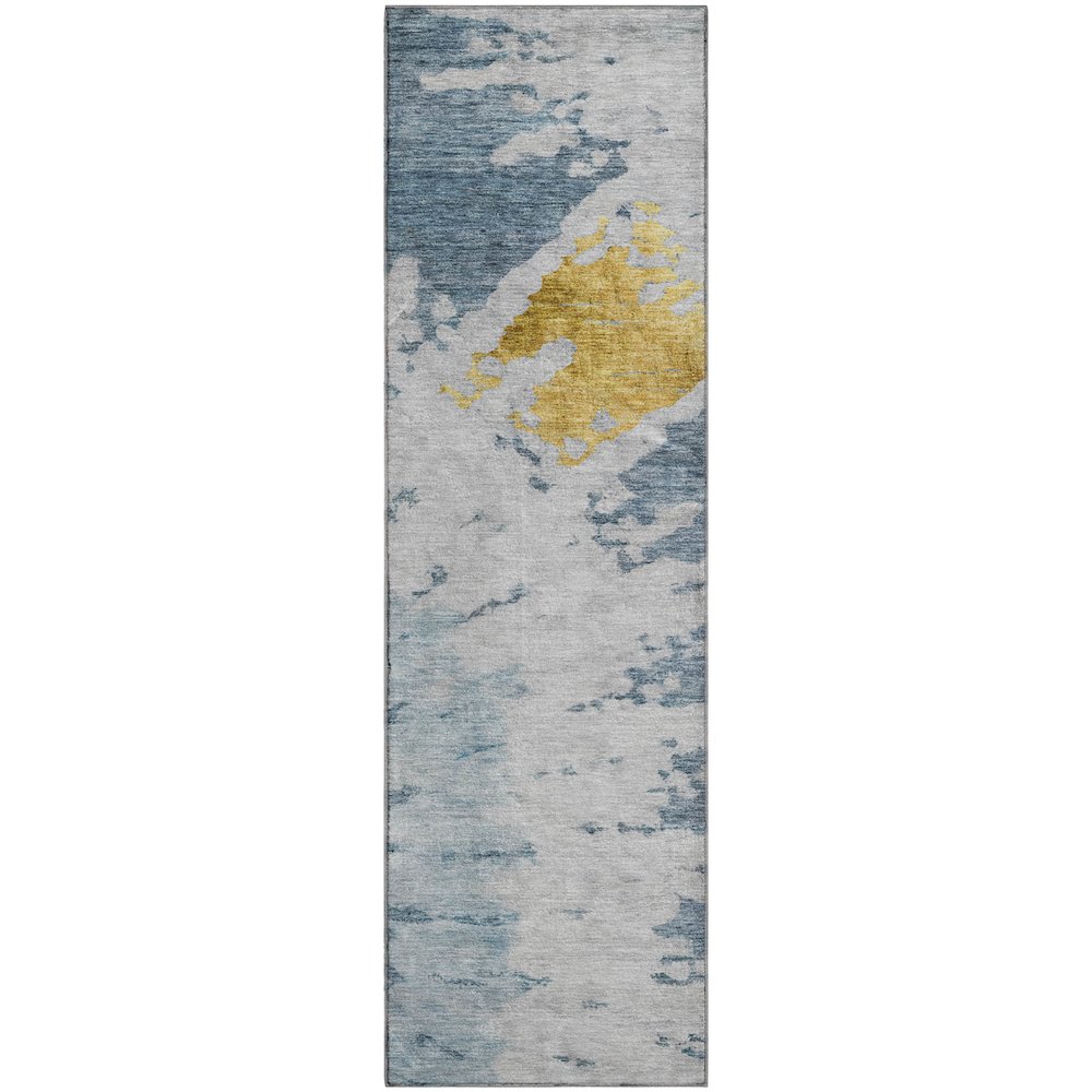 Premium Machine Washable Mayfield  Blue 2'3" x 7'6" Runner Rug. Picture 1