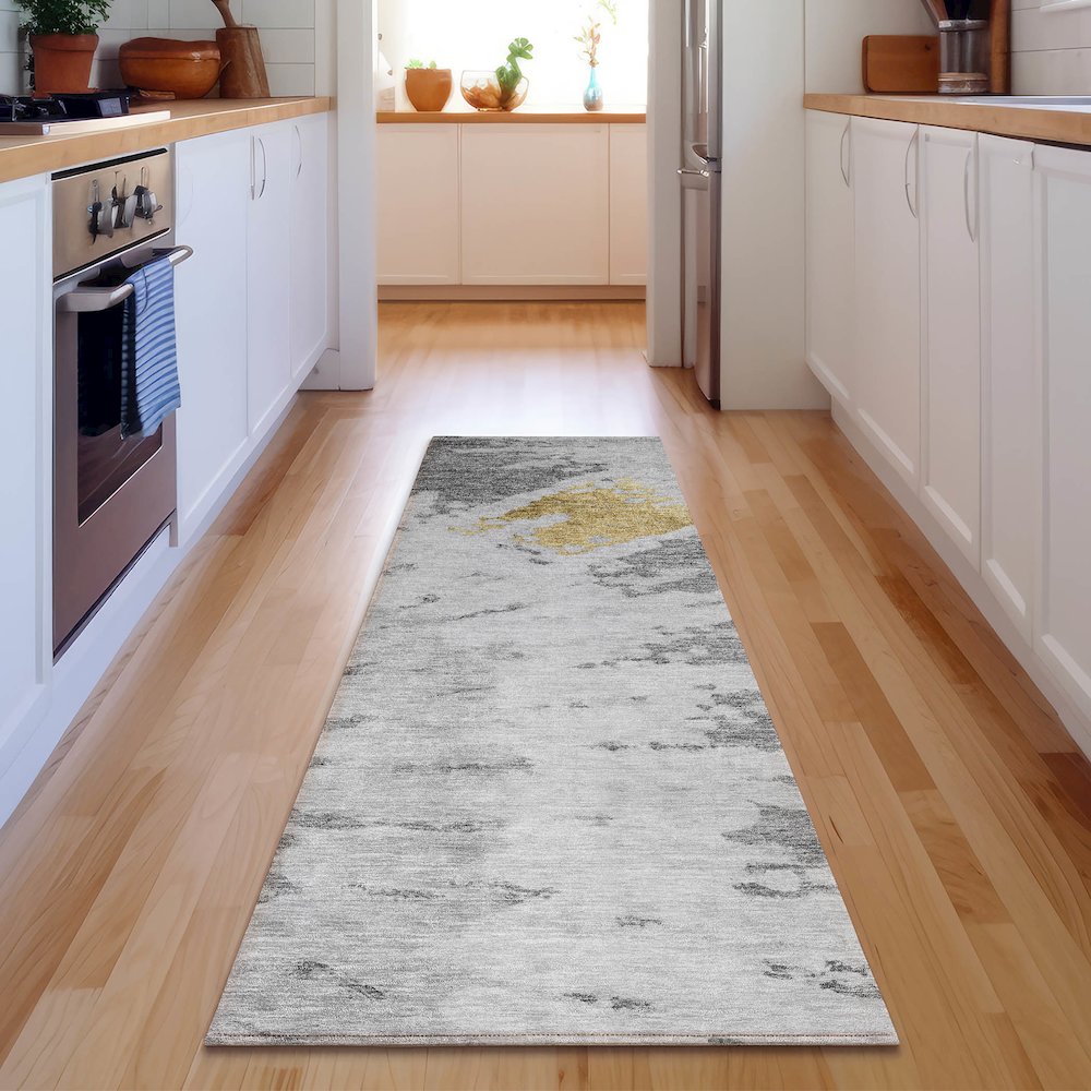 Premium Machine Washable Mayfield  Gray 2'3" x 7'6" Runner Rug. Picture 5