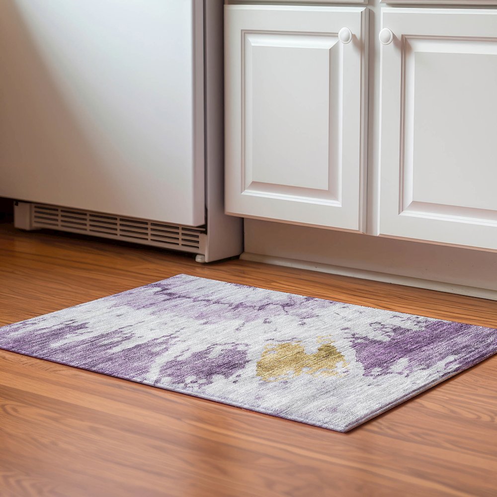 Premium Machine Washable Mayfield  Purple 1'8" x 2'6" Rug. Picture 5