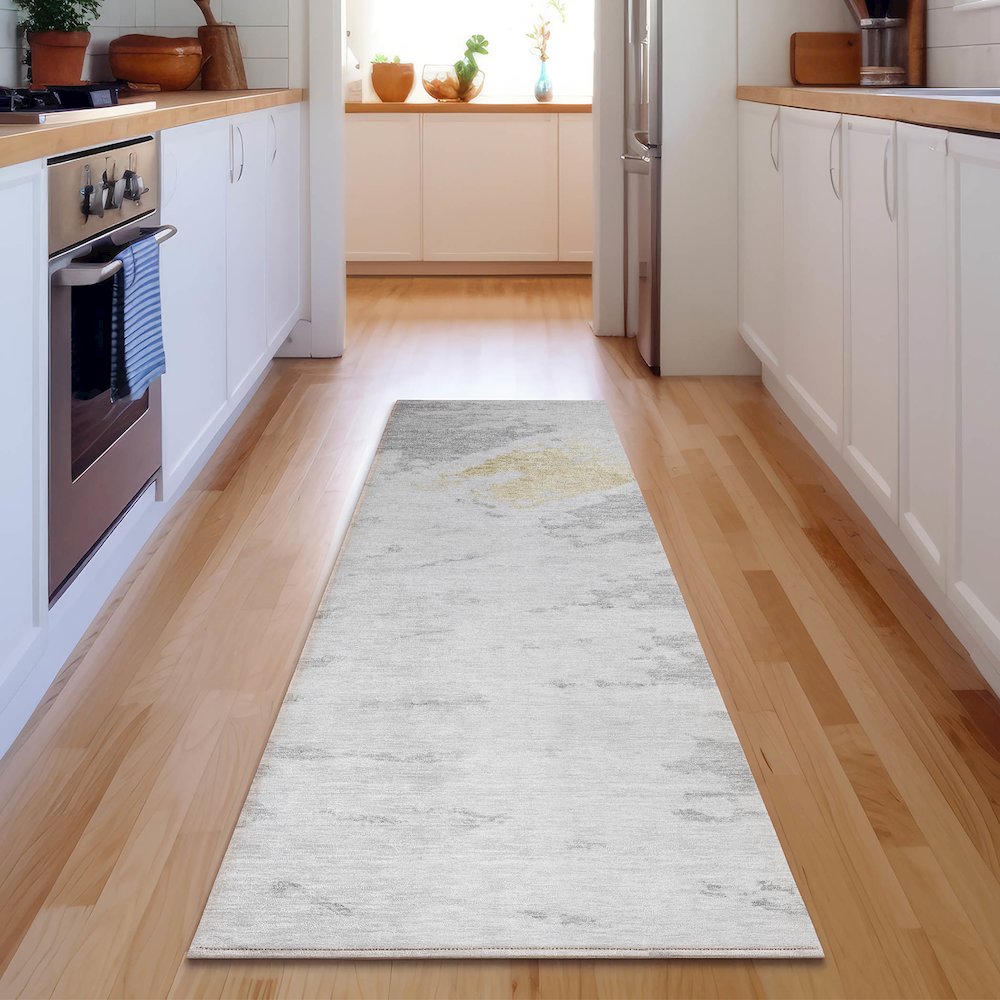 Premium Machine Washable Mayfield  Silver 2'3" x 7'6" Runner Rug. Picture 5