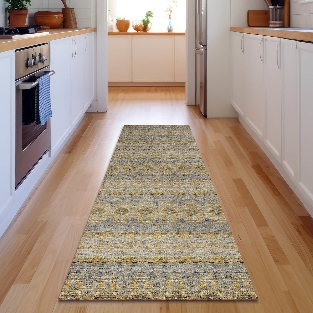 Premium Machine Washable Mayfield  Gold 2'3" x 7'6" Runner Rug. Picture 5