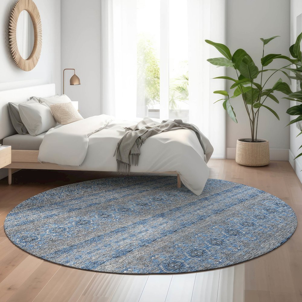 Premium Machine Washable Mayfield  Navy 8' x 8' Round Rug. Picture 5