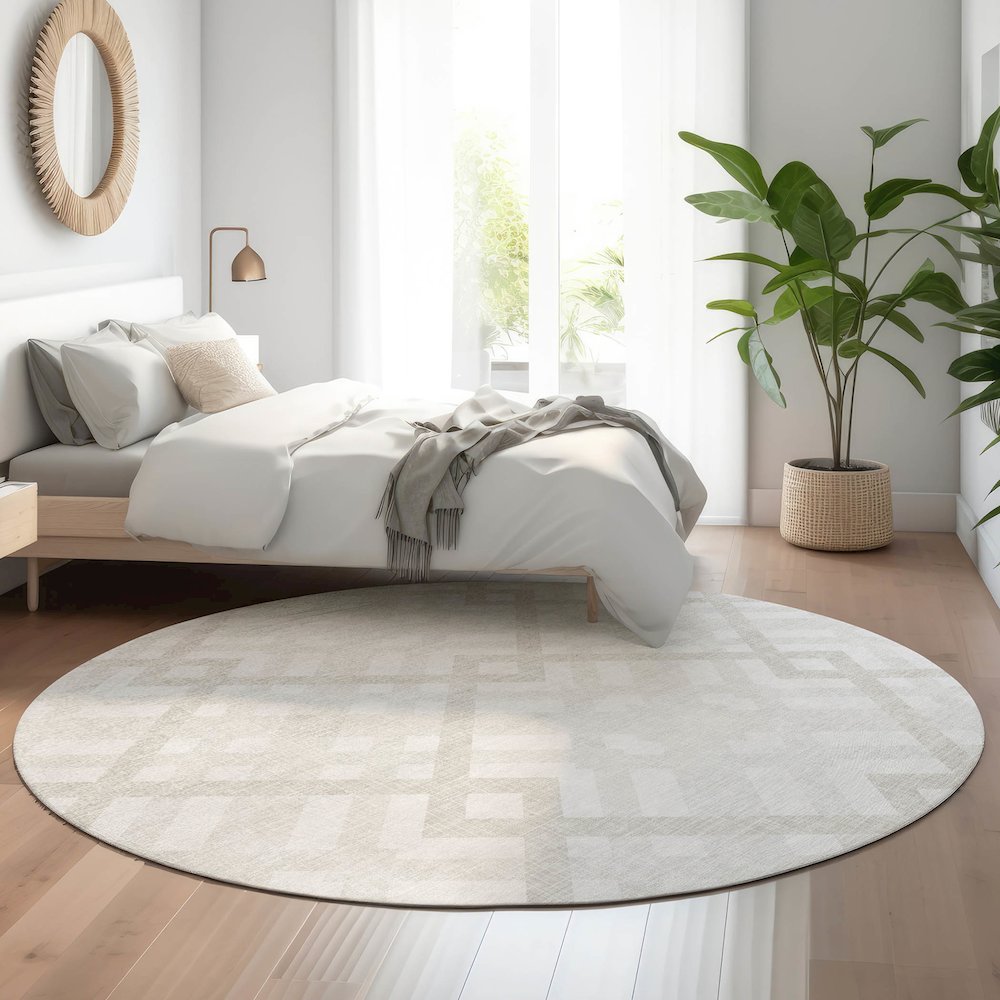 Premium Machine Washable Mayfield  Ivory 8' x 8' Round Rug. Picture 5