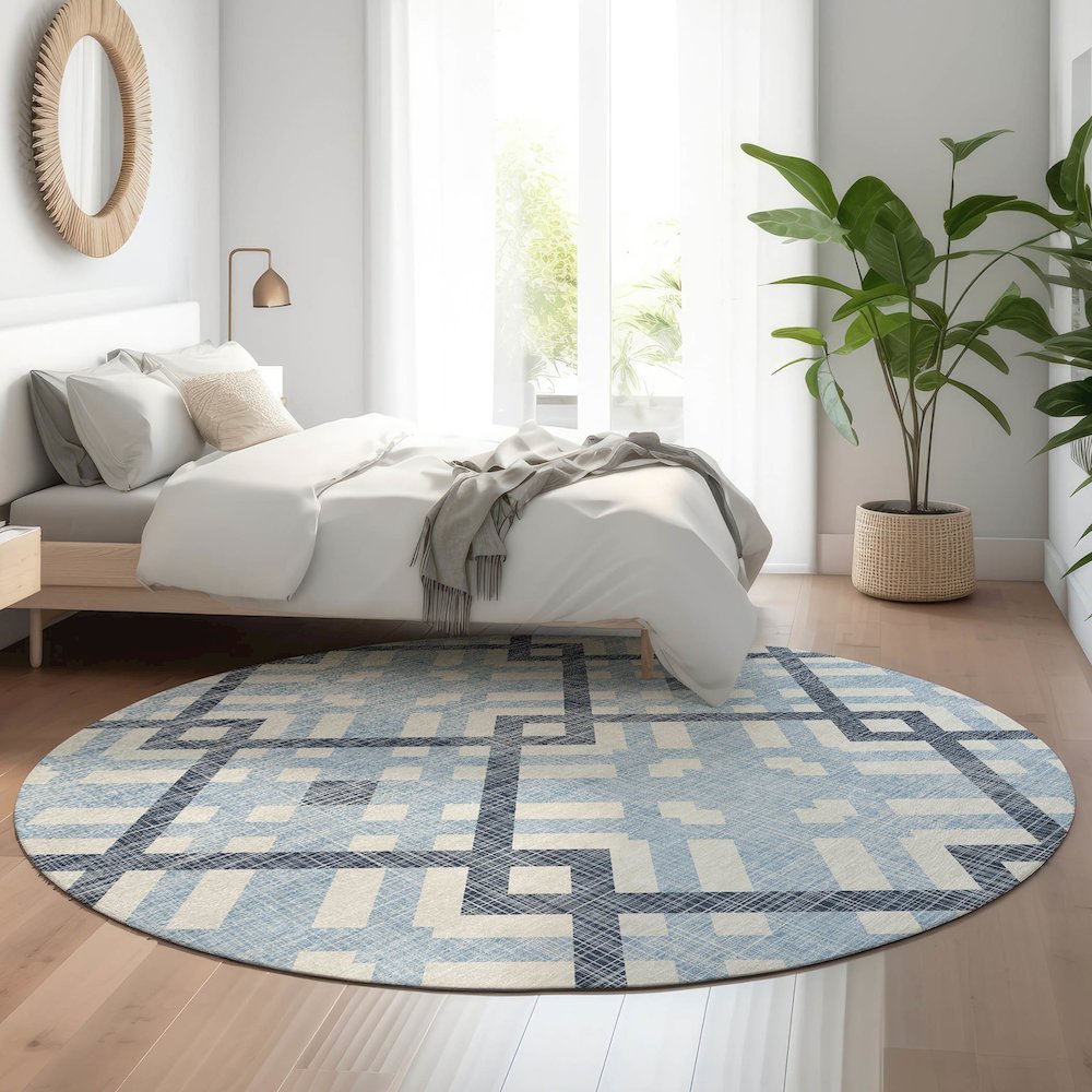 Premium Machine Washable Mayfield  Sky 8' x 8' Round Rug. Picture 5
