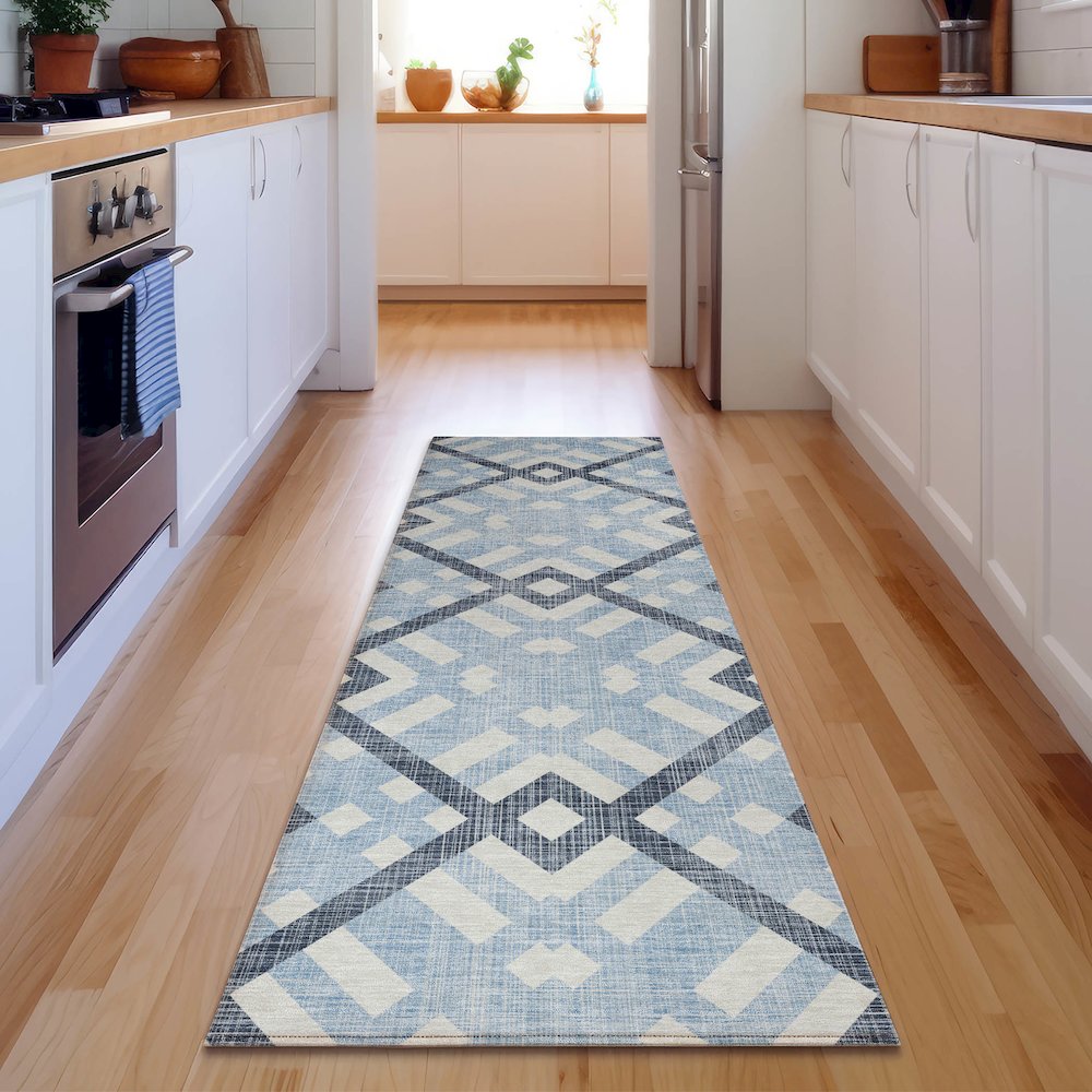 Premium Machine Washable Mayfield  Sky 2'3" x 7'6" Runner Rug. Picture 5