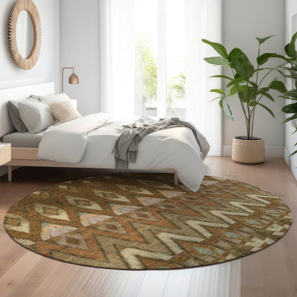 Premium Machine Washable Mayfield  Brown 8' x 8' Round Rug. Picture 5
