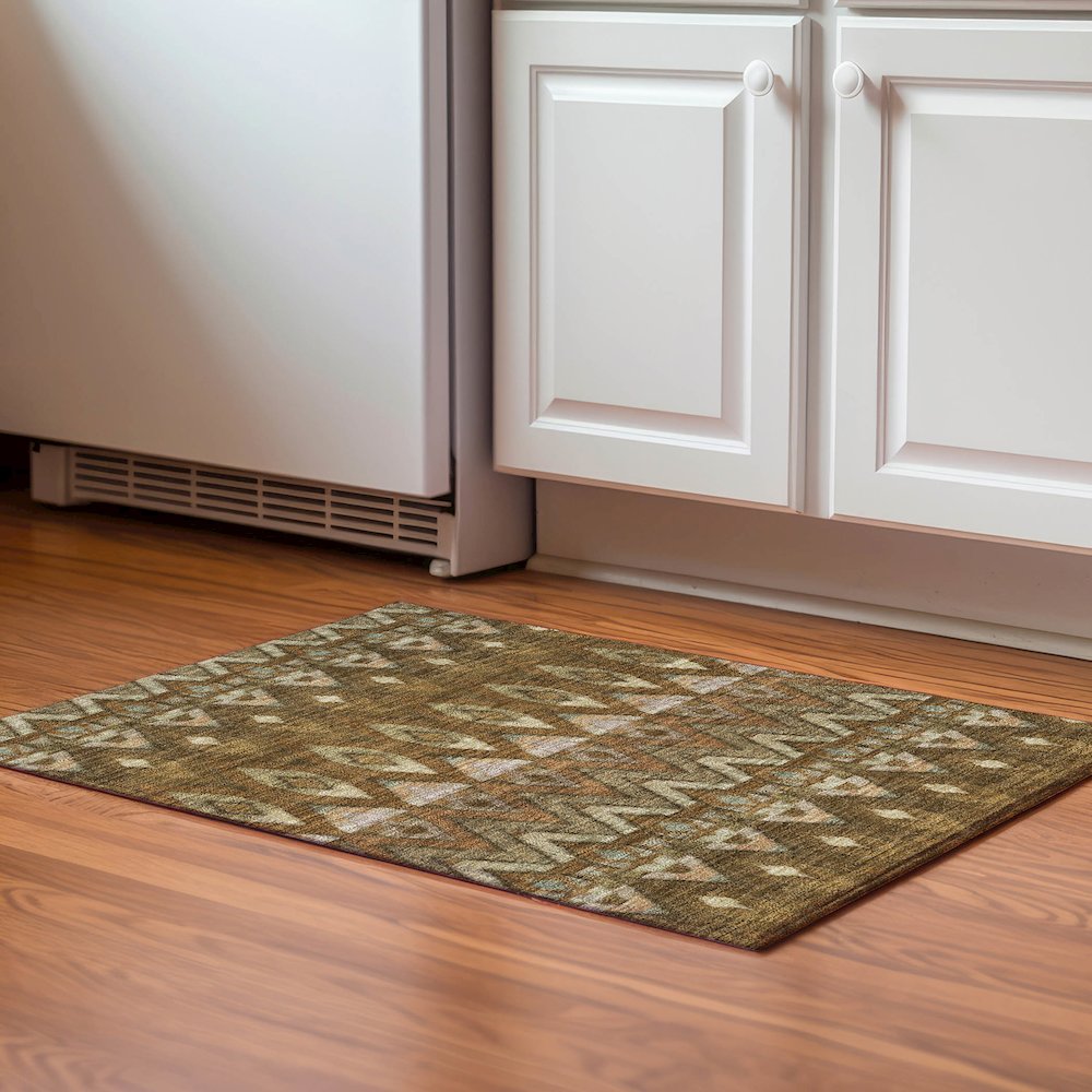 Premium Machine Washable Mayfield  Brown 1'8" x 2'6" Rug. Picture 5