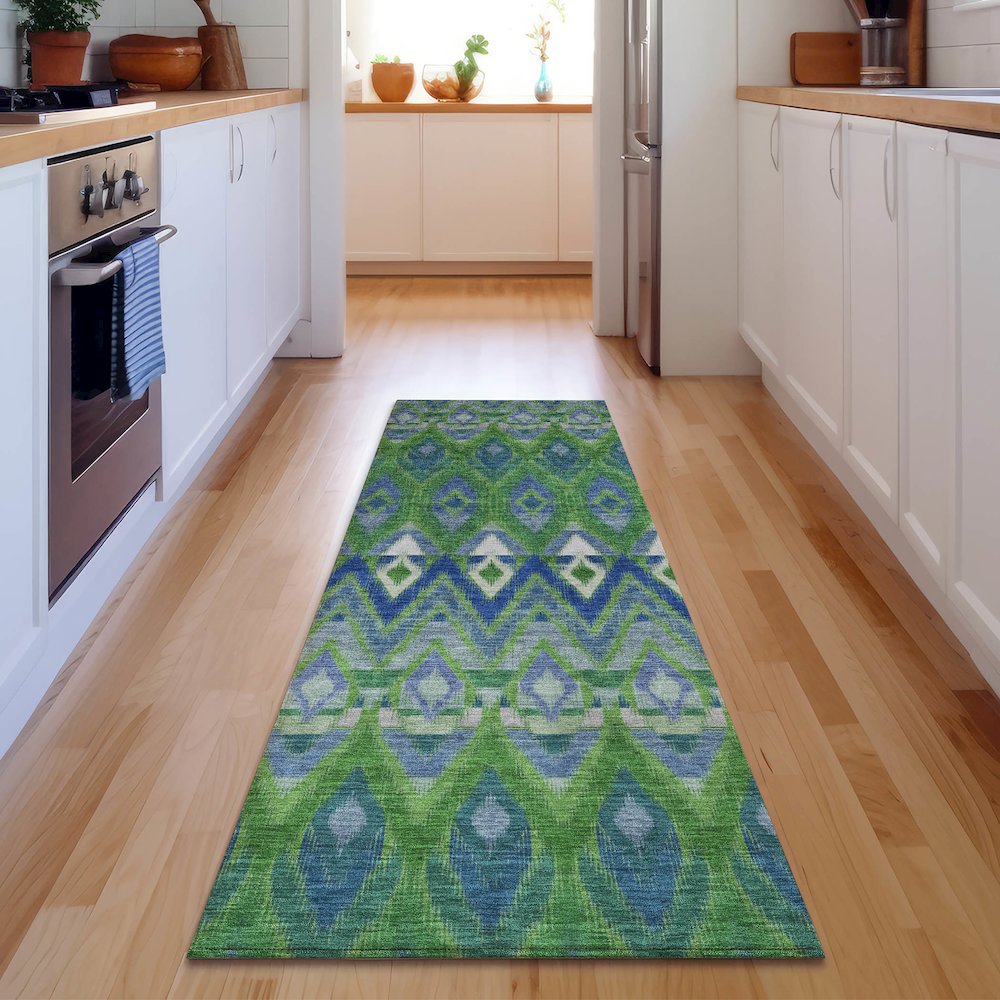 Premium Machine Washable Mayfield  Green 2'3" x 7'6" Runner Rug. Picture 5