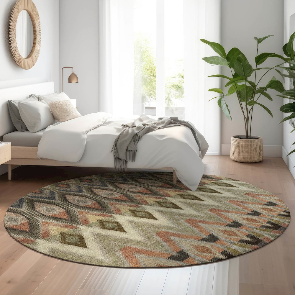 Premium Machine Washable Mayfield  Taupe 8' x 8' Round Rug. Picture 5