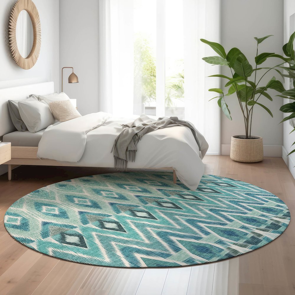 Premium Machine Washable Mayfield  Teal 8' x 8' Round Rug. Picture 5