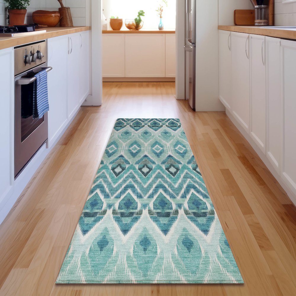 Premium Machine Washable Mayfield  Teal 2'3" x 7'6" Runner Rug. Picture 5