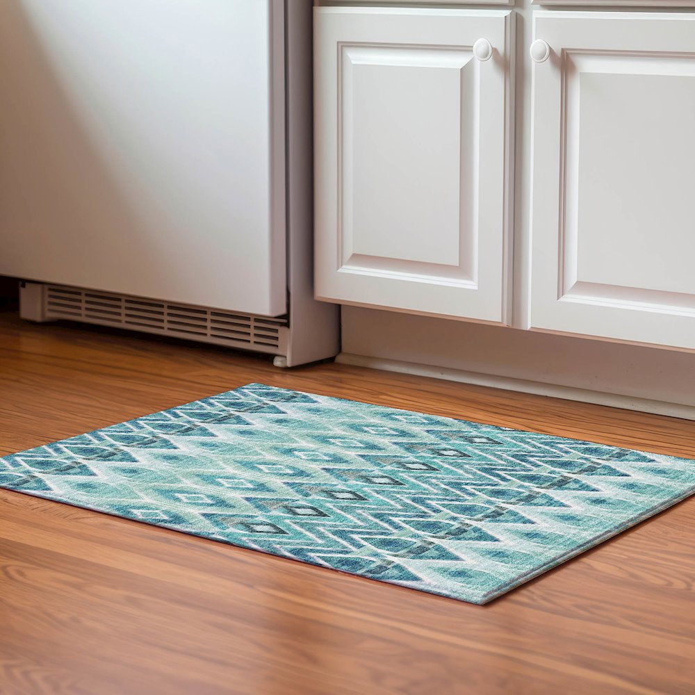 Premium Machine Washable Mayfield  Teal 1'8" x 2'6" Rug. Picture 5