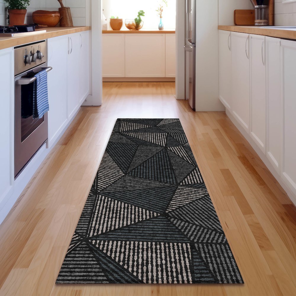 Premium Machine Washable Mayfield  Black 2'3" x 7'6" Runner Rug. Picture 5