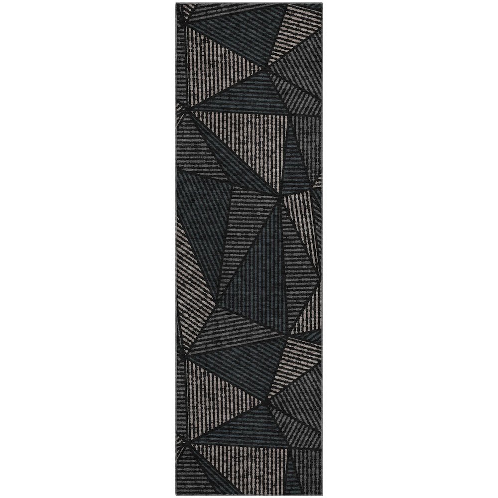 Premium Machine Washable Mayfield  Black 2'3" x 7'6" Runner Rug. Picture 1