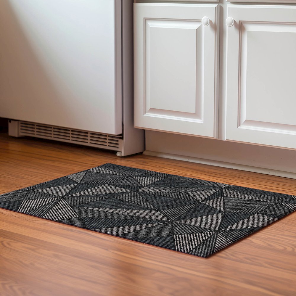 Premium Machine Washable Mayfield  Black 1'8" x 2'6" Rug. Picture 5