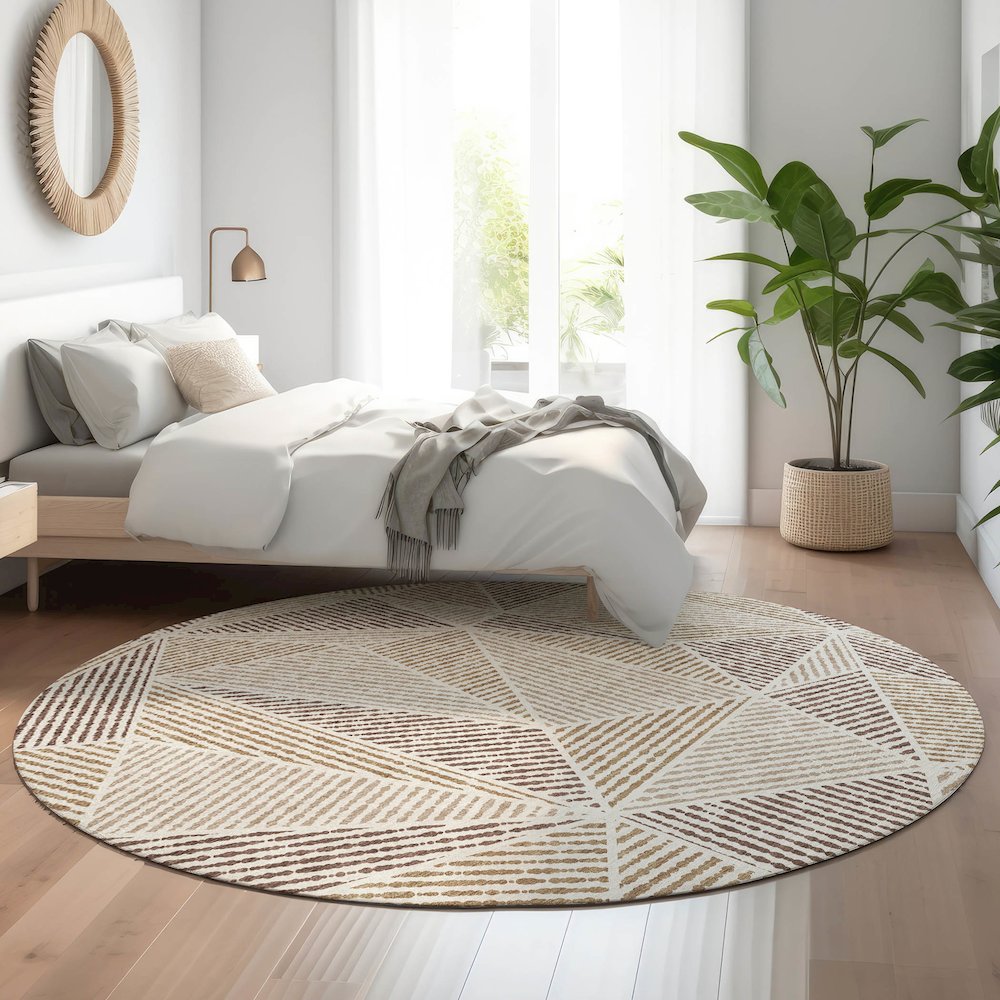 Premium Machine Washable Mayfield  Brown 8' x 8' Round Rug. Picture 5