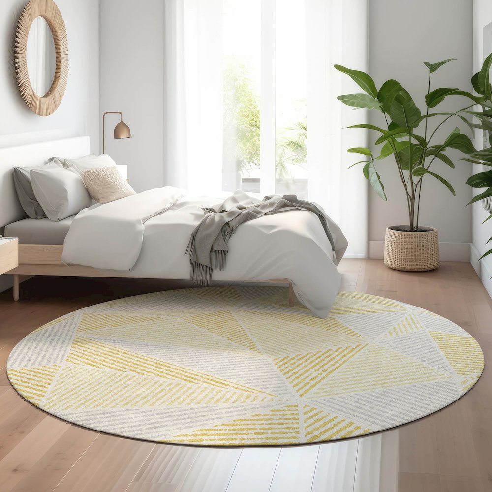 Premium Machine Washable Mayfield  Gold 8' x 8' Round Rug. Picture 5