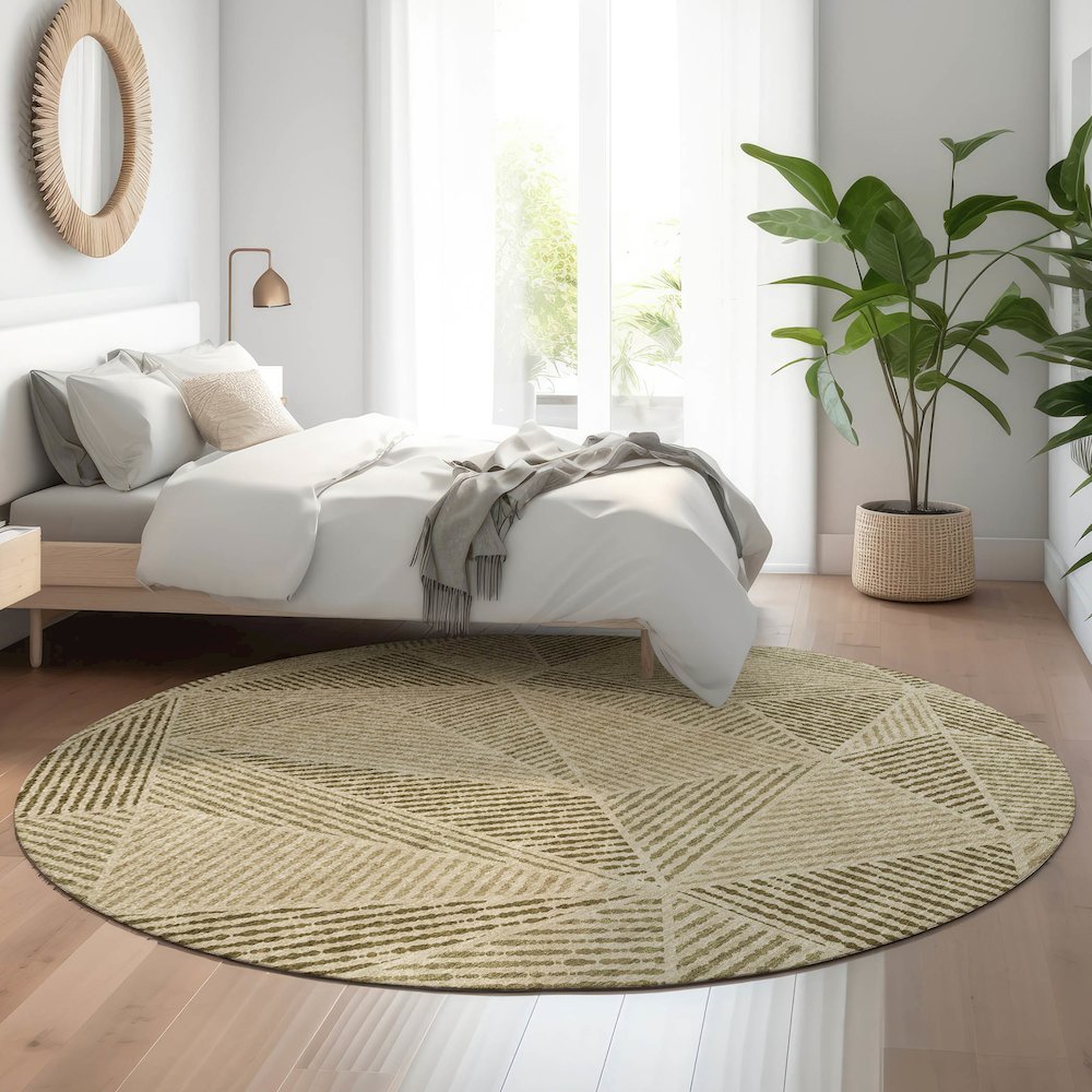 Premium Machine Washable Mayfield  Khaki 8' x 8' Round Rug. Picture 5