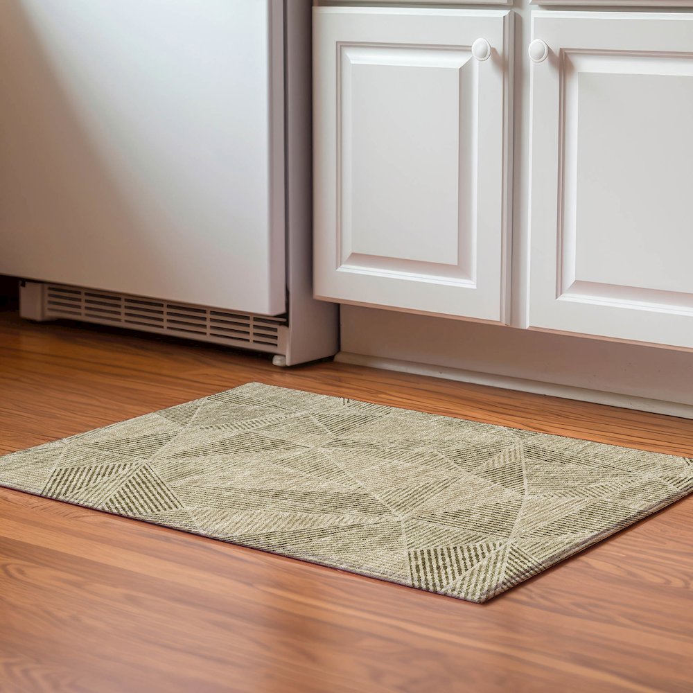 Premium Machine Washable Mayfield  Khaki 1'8" x 2'6" Rug. Picture 5