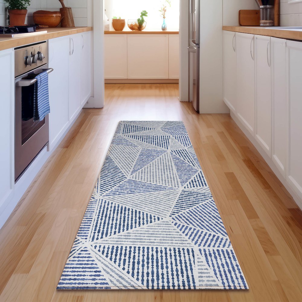 Premium Machine Washable Mayfield  Navy 2'3" x 7'6" Runner Rug. Picture 5