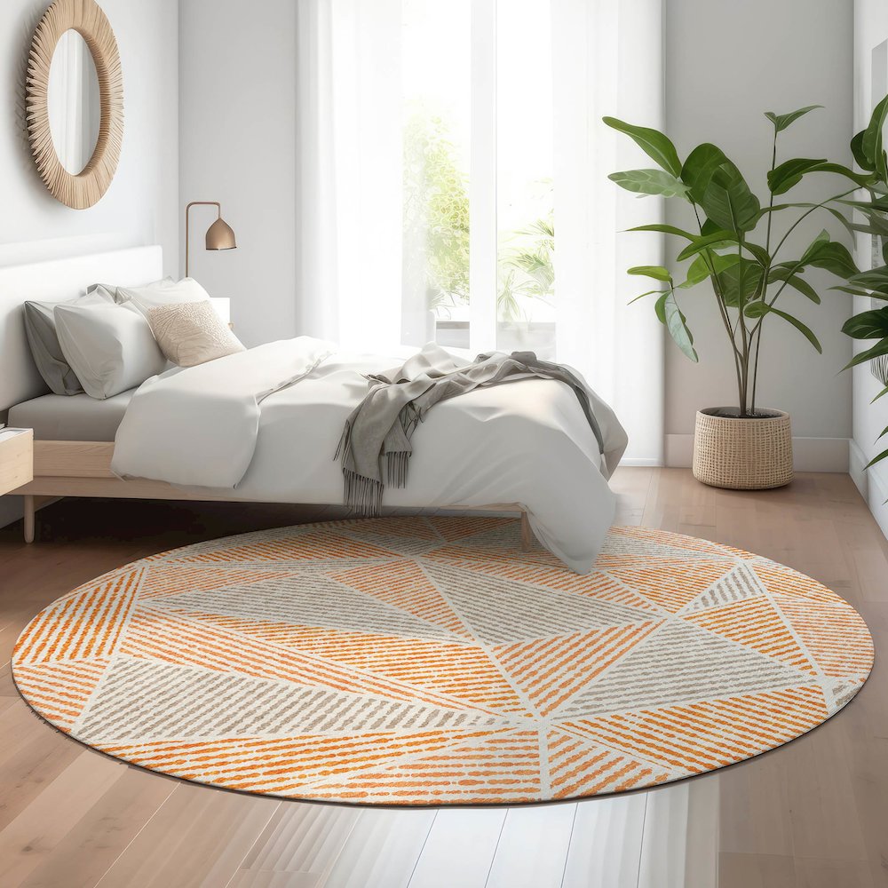 Premium Machine Washable Mayfield  Orange 8' x 8' Round Rug. Picture 5