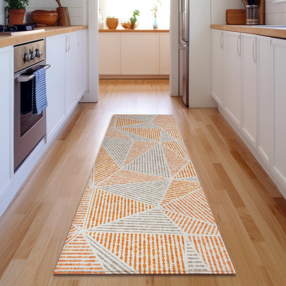 Premium Machine Washable Mayfield  Orange 2'3" x 7'6" Runner Rug. Picture 5
