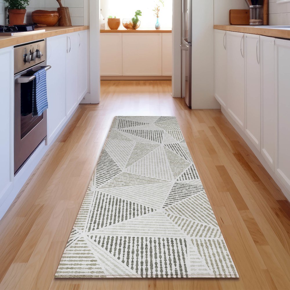 Premium Machine Washable Mayfield  Taupe 2'3" x 7'6" Runner Rug. Picture 5