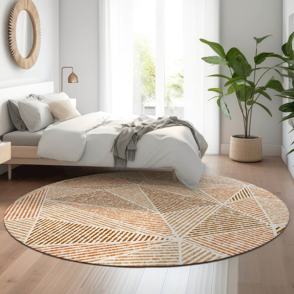 Premium Machine Washable Mayfield  Terracotta 8' x 8' Round Rug. Picture 5