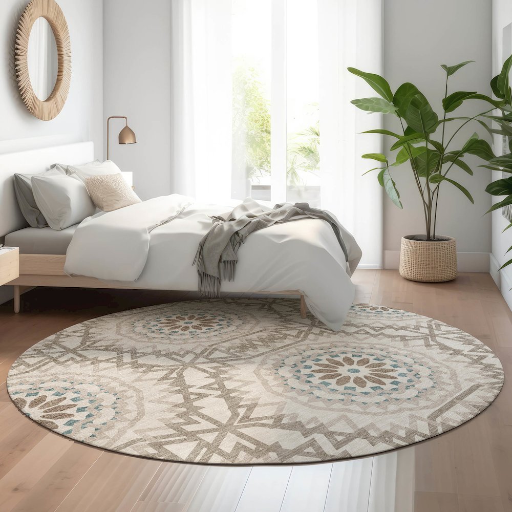 Premium Machine Washable Mayfield  Beige 8' x 8' Round Rug. Picture 5
