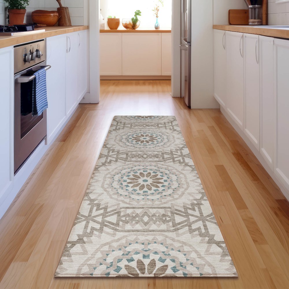 Premium Machine Washable Mayfield  Beige 2'3" x 7'6" Runner Rug. Picture 5
