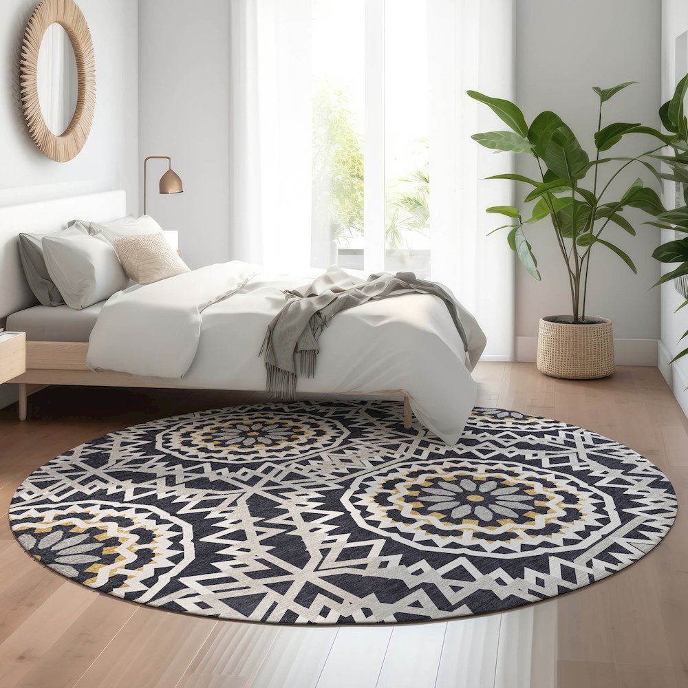 Premium Machine Washable Mayfield  Black 8' x 8' Round Rug. Picture 5